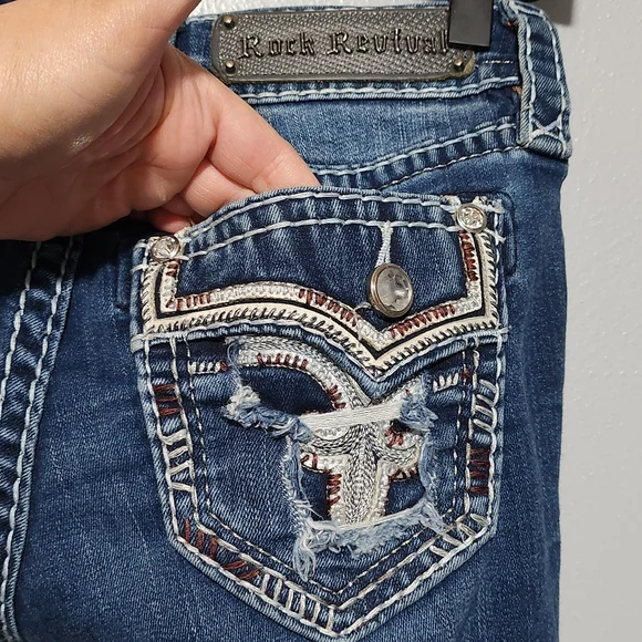 ROCK REVIVAL Betty Jeans Womens Size 23 Bootcut Y2K Bling Distressed Rhinestones - Picture 7 of 15